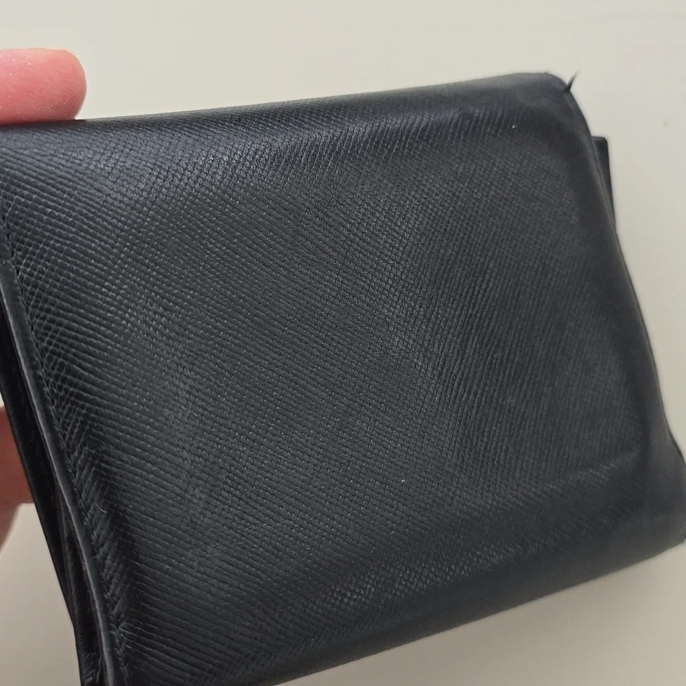 Prada Black Saffiano Leather Trifold Compact Wallet Men